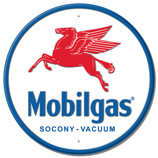 Mobilgas logo with a red奔跑的horse and blue text on a white background