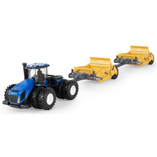 New Holland T9.700 Articulating 4WD Tractor w/Ashland 2811E Scraper on a white background