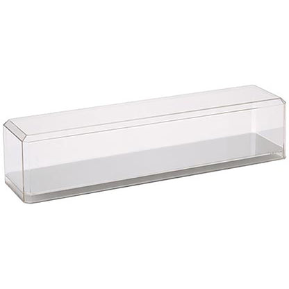 Clear plastic display case on a white background