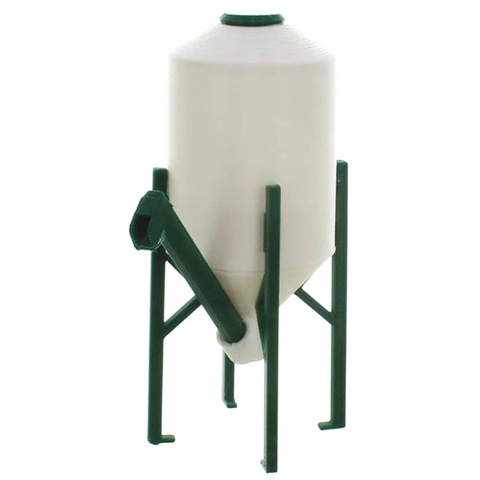 White storage tank with green stand on a white background