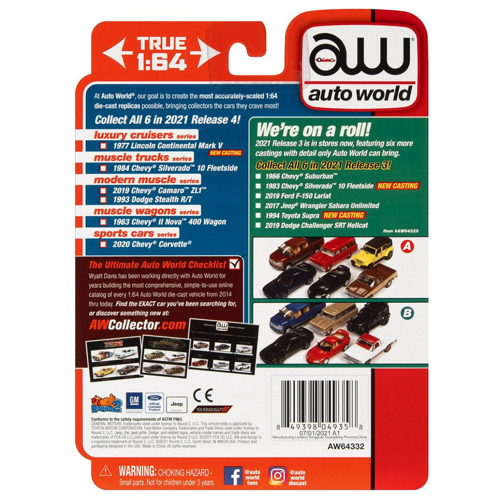Auto World toy car packaging with model cars and branding on a white background