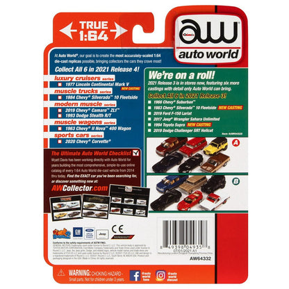 Auto World toy car packaging with model cars and branding on a white background