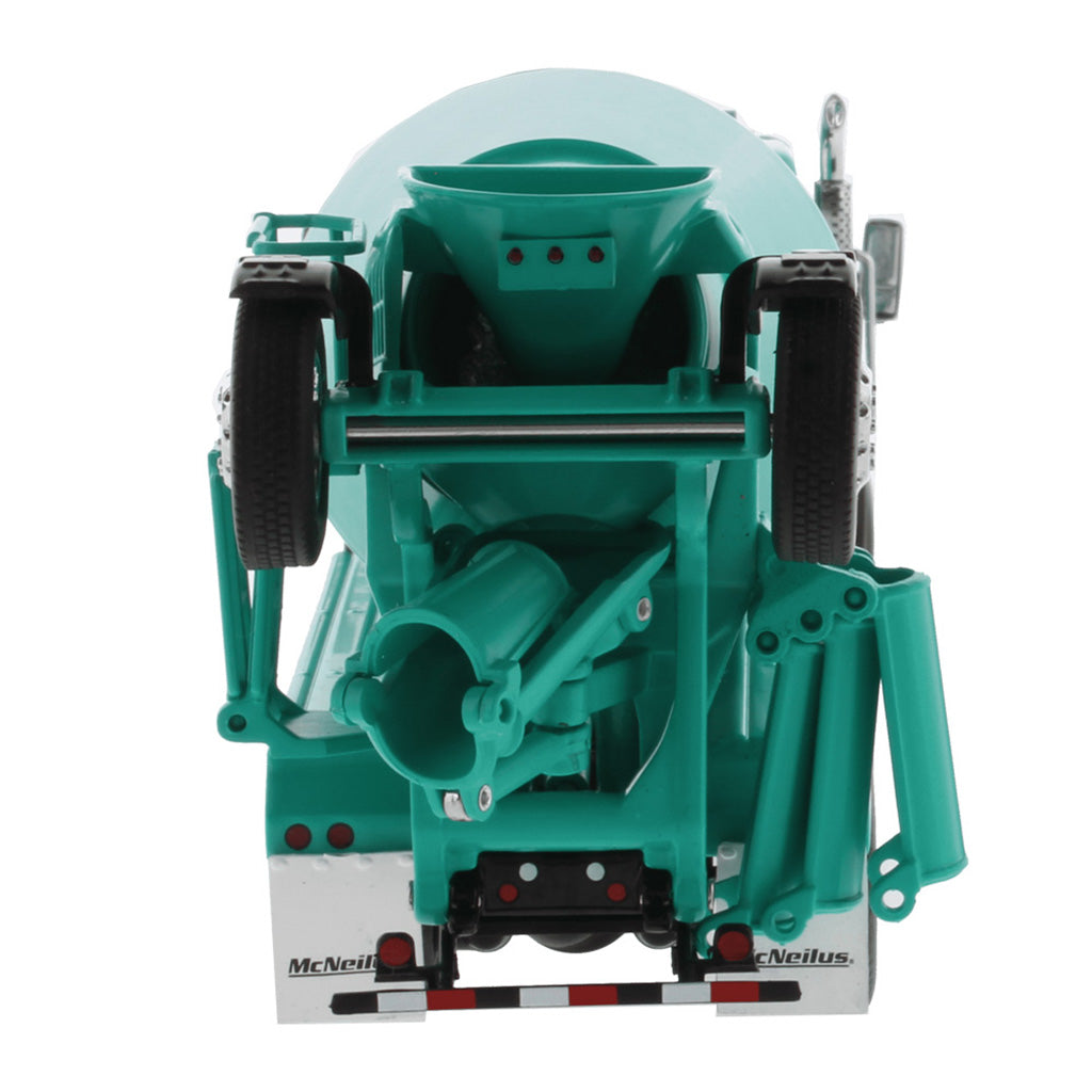 1:50th Scale Model of a Kenworth T880 Concrete Ready-Mix Truck with McNeilus Bridgemaster Concrete Mixer Body "Island Ready Mix" (Green/White) on a White Background