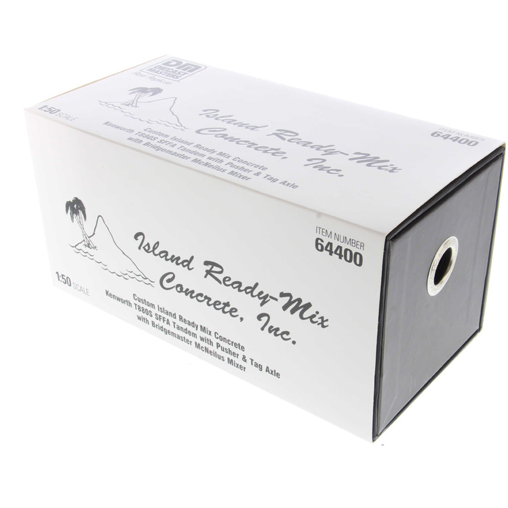 A white cardboard box of Island Ready-Mix Concrete, Inc., model 64400, photographed at an angle on a white background.