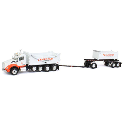 Kenworth T880 Dump Truck w/Rogue Transfer Dump Trailer "Knife River" (White/Orange)