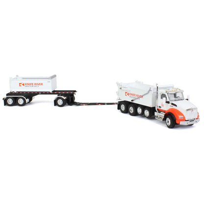 Kenworth T880 Dump Truck w/Rogue Transfer Dump Trailer "Knife River" (White/Orange)