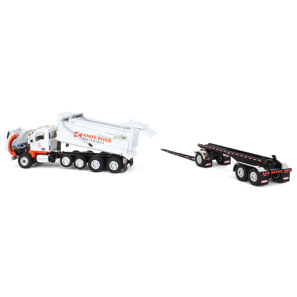 Kenworth T880 Dump Truck w/Rogue Transfer Dump Trailer "Knife River" (White/Orange)