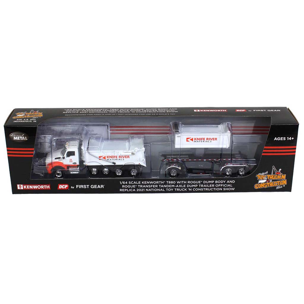 Kenworth T880 Dump Truck w/Rogue Transfer Dump Trailer "Knife River" (White/Orange)