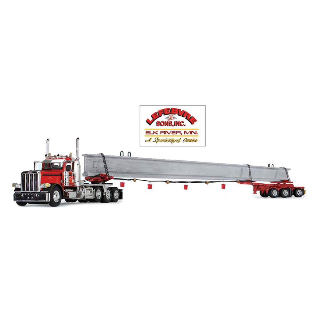 Peterbilt 389 Day Cab Tri-Axle w/ERMC 4-Axle Hydra-Steer Trailer & Bridge Beam Section Load "LeFebvre & Sons"