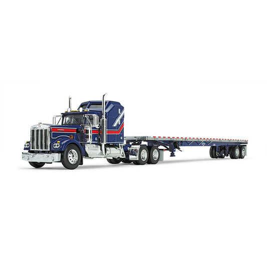 Kenworth W900A Aerodyne Sleeper Cab w/Wilson 53' Roadbrute Flatbed Trailer "Liberty Edition" (Blue/Red)