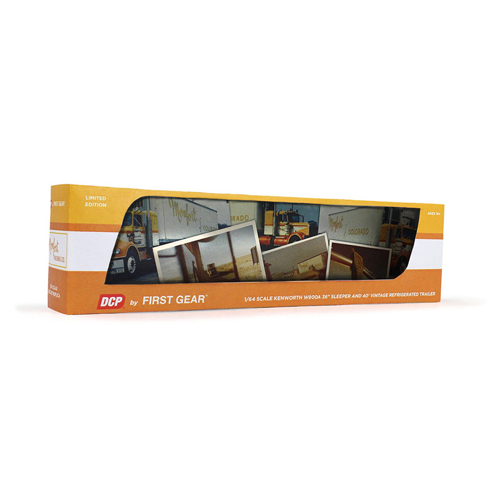 DCP by First Gear yellow, orange, and white packaging on a white background