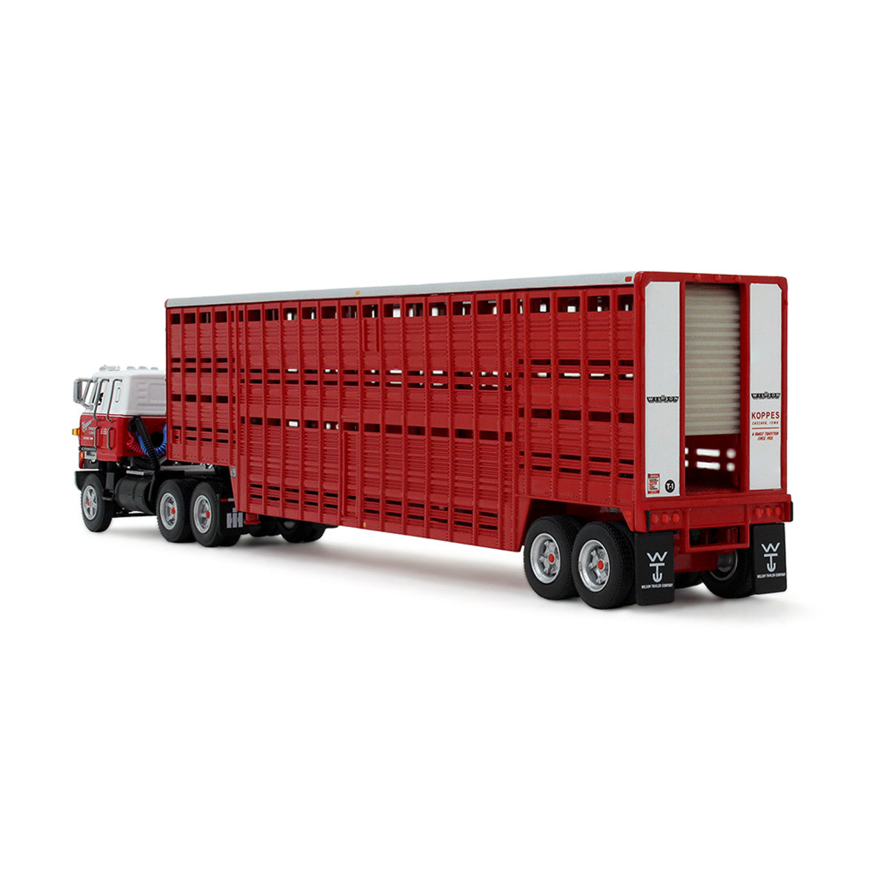 International 4070B Transtar II COE w/45' Wilson Livestock Trailer "Koppes Truck Line" (Red/White)