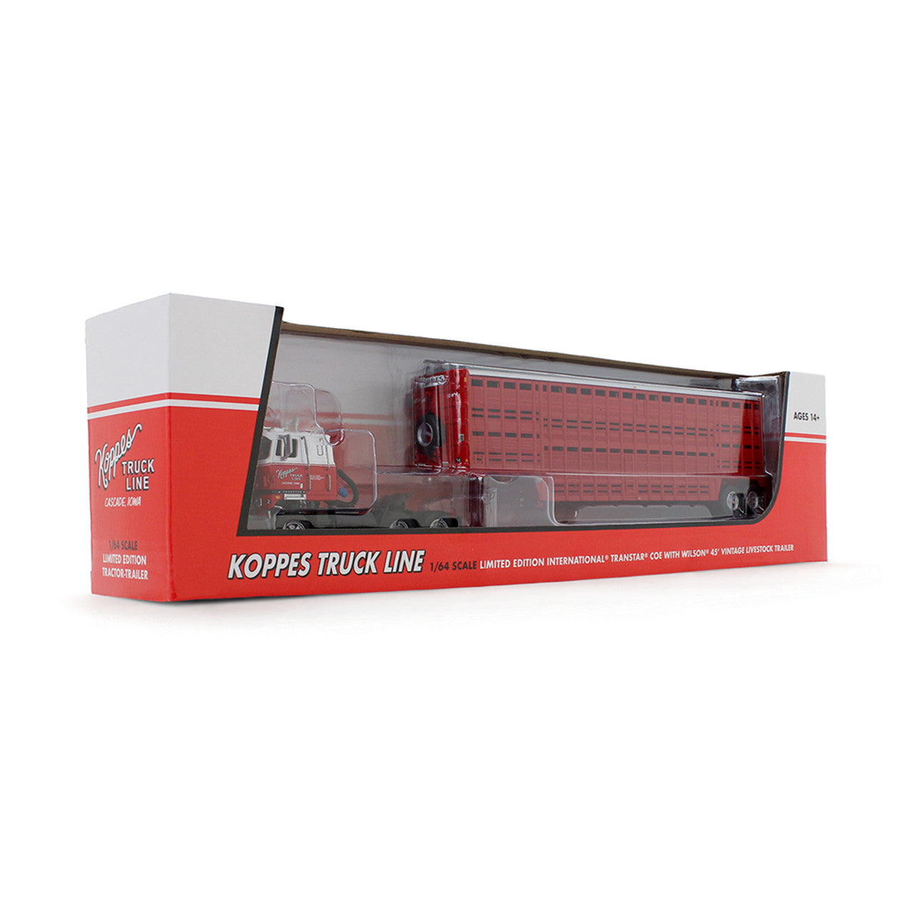 International 4070B Transtar II COE w/45' Wilson Livestock Trailer "Koppes Truck Line" (Red/White)