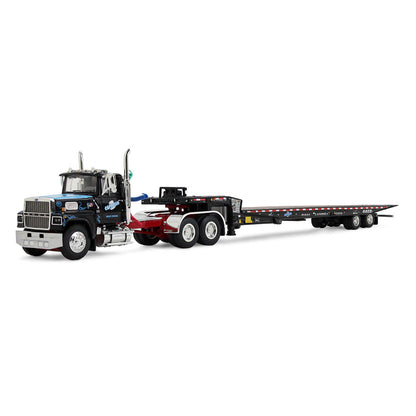 Model of a tow truck with a trailer on a white background
