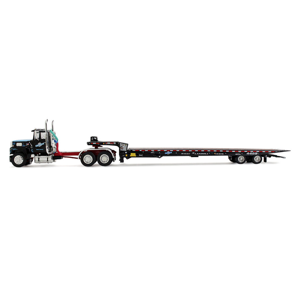 Model of a large truck with a flatbed trailer on a white background