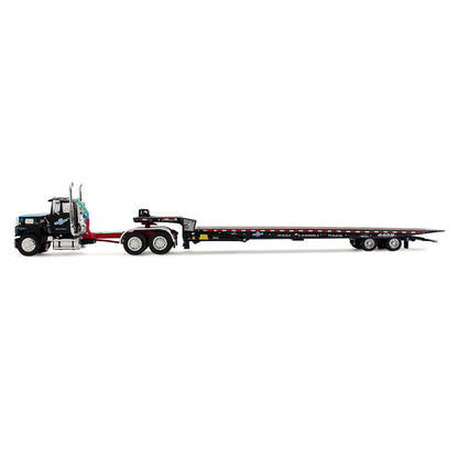 Model of a large truck with a flatbed trailer on a white background