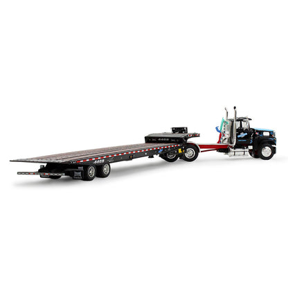 Model truck with a flatbed trailer on a white background