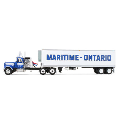 A scale model of a blue and white semi-truck pulling a white refrigerated trailer with 'MARITIME - ONTARIO' printed in blue on the side, shown against a plain white background.