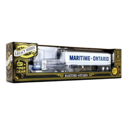 A 1/64 scale diecast model of a Maritime-ontario semi-truck in the Legacy Series, shown inside its black and gold retail packaging box against a white background.