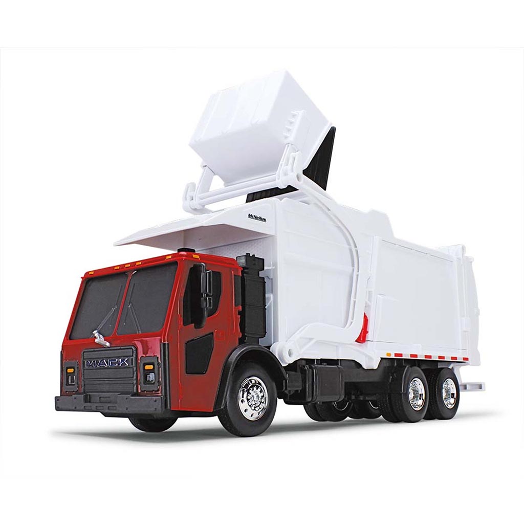 Mack LR w/McNeilus Meridian Front Load Refuse Truck Body and Bin (Red/White) (Lights & Sounds)