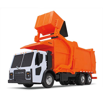 Mack LR w/McNeilus Meridian Front Load Refuse Truck Body and Bin (White/Orange) (Lights & Sounds)