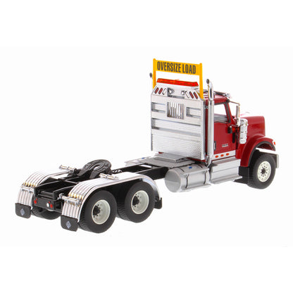 1:50 Scale Diecast Model of a Red International HX520 Tandem-Axle Day Cab Tractor on a White Background