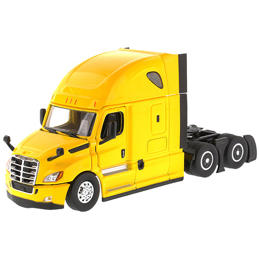 Yellow toy truck on a white background