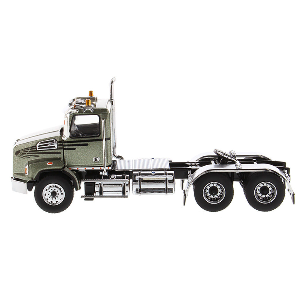 1:50 Scale Diecast Model Western Star 4700 Day Cab Tandem-Axle Tractor in Olive Green on a White Background