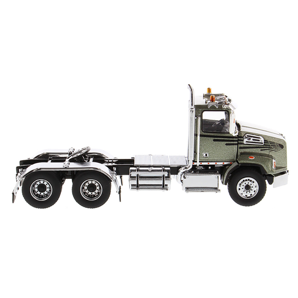 1:50 Scale Diecast Model Western Star 4700 Day Cab Tandem-Axle Tractor in Olive Green on a White Background