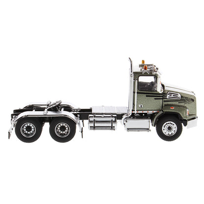 1:50 Scale Diecast Model Western Star 4700 Day Cab Tandem-Axle Tractor in Olive Green on a White Background