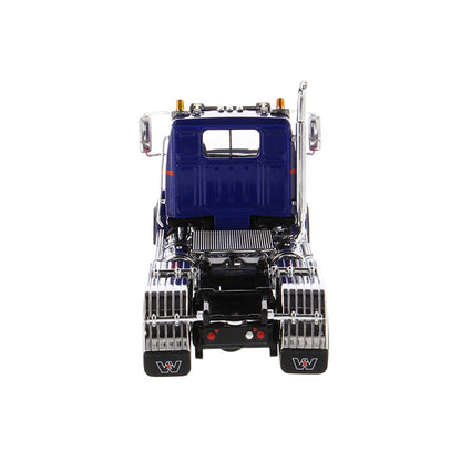 1:50 Scale Diecast Model Western Star 4700 Day Cab Tandem-Axle Tractor in Blue on a White Background
