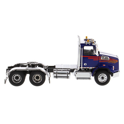 1:50 Scale Diecast Model Western Star 4700 Day Cab Tandem-Axle Tractor in Blue on a White Background
