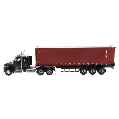 Kenworth T880 SFFA Sleeper Tractor (Black) w/40' Sea Container Trailer "tex" (Red), & Chassis (Black)