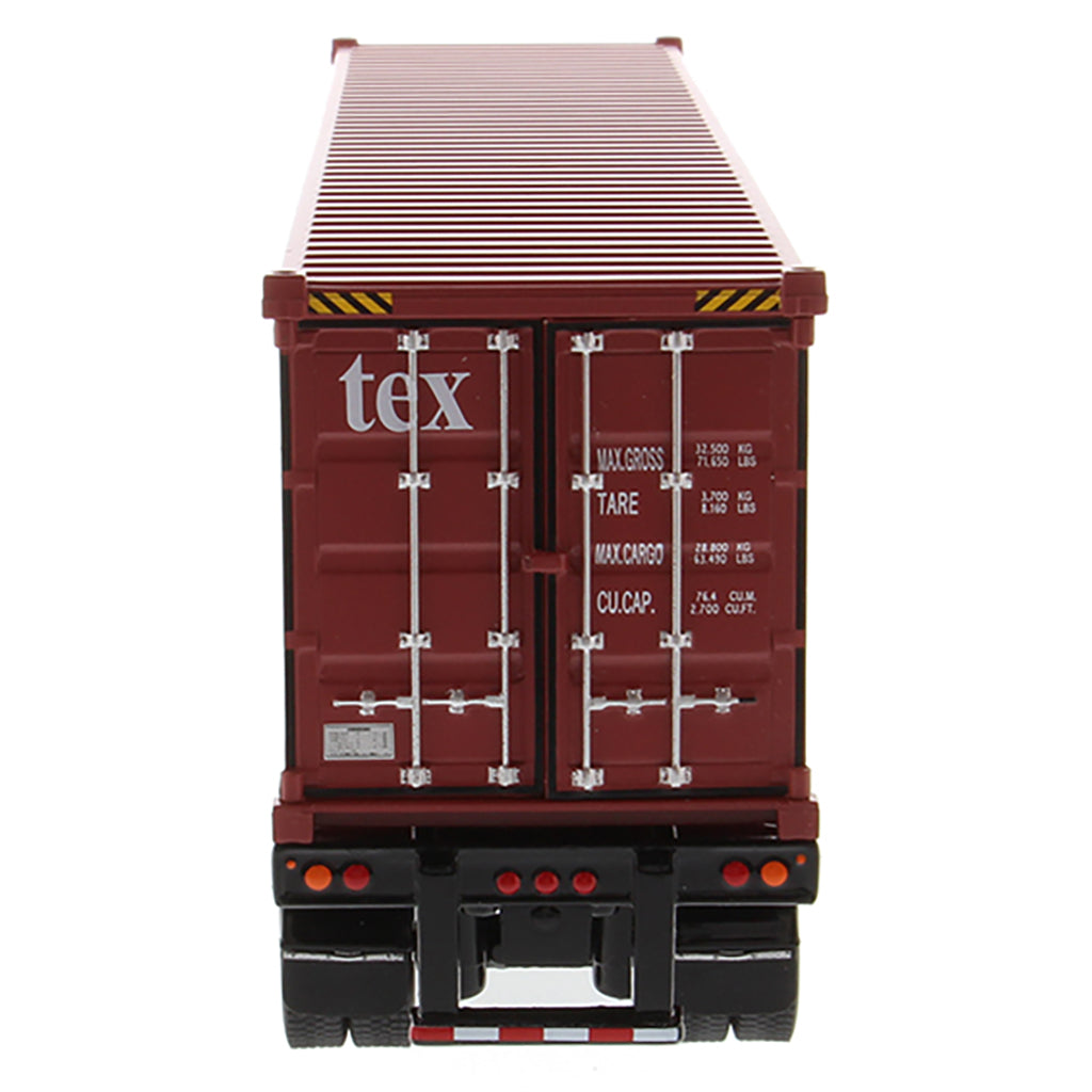 Kenworth T880 SFFA Sleeper Tractor (Black) w/40' Sea Container Trailer "tex" (Red), & Chassis (Black)