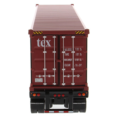 Kenworth T880 SFFA Sleeper Tractor (Black) w/40' Sea Container Trailer "tex" (Red), & Chassis (Black)