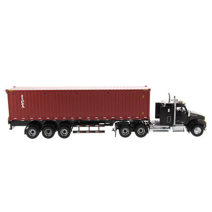 Kenworth T880 SFFA Sleeper Tractor (Black) w/40' Sea Container Trailer "tex" (Red), & Chassis (Black)