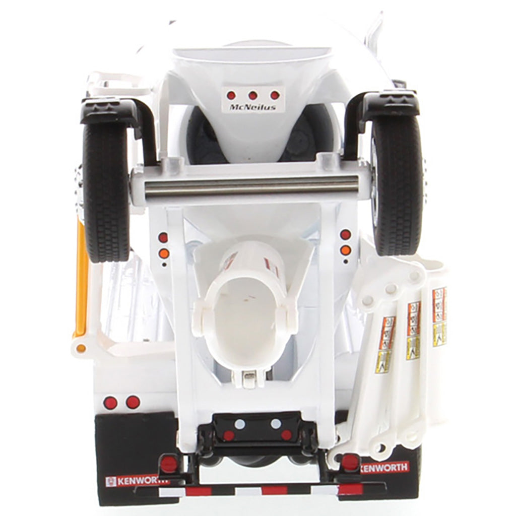 Model of a Red & White Kenworth T880 Concrete Ready-Mix Truck with McNeilus Bridgemaster Concrete Mixer Body on a White Background