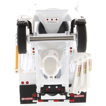 Model of a Red & White Kenworth T880 Concrete Ready-Mix Truck with McNeilus Bridgemaster Concrete Mixer Body on a White Background