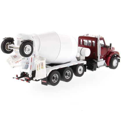 Model of a Red & White Kenworth T880 Concrete Ready-Mix Truck with McNeilus Bridgemaster Concrete Mixer Body on a White Background
