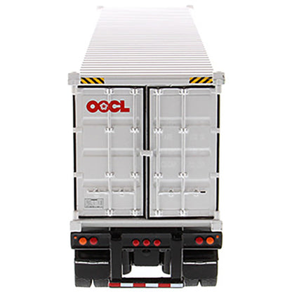 1:50th Scale Model of a Western Star 4900 Day Cab w/40' Sea Container Trailer "OOCL - Orient Overseas Container Line", & Chassis on a White Background