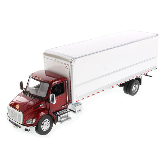 Model of a Red Peterbilt 536 with White Supreme Signature Truck Dry Box Van Body on a White Background