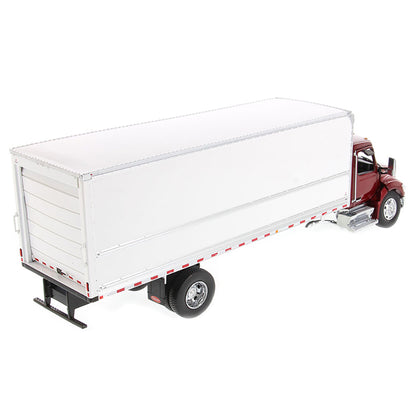 Model of a Red Peterbilt 536 with White Supreme Signature Truck Dry Box Van Body on a White Background
