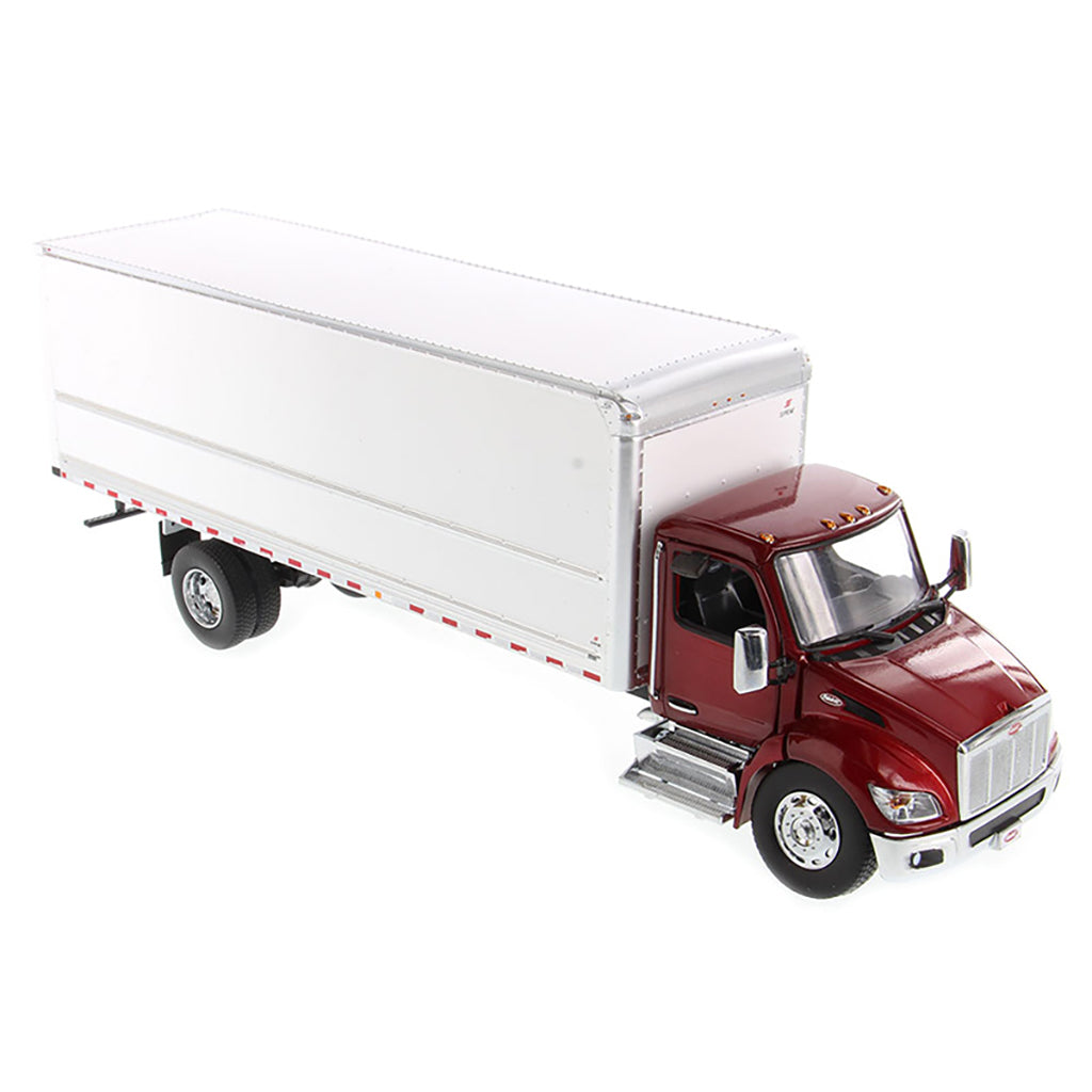 Model of a Red Peterbilt 536 with White Supreme Signature Truck Dry Box Van Body on a White Background