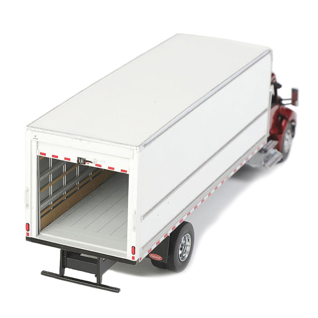 Model of a Red Peterbilt 536 with White Supreme Signature Truck Dry Box Van Body on a White Background