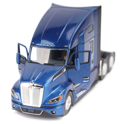 Blue model Kenworth T680 truck on a white background