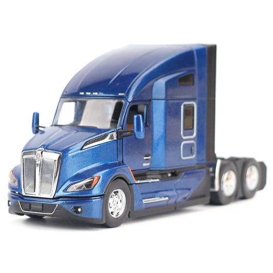 Blue model Kenworth T680 truck on a white background