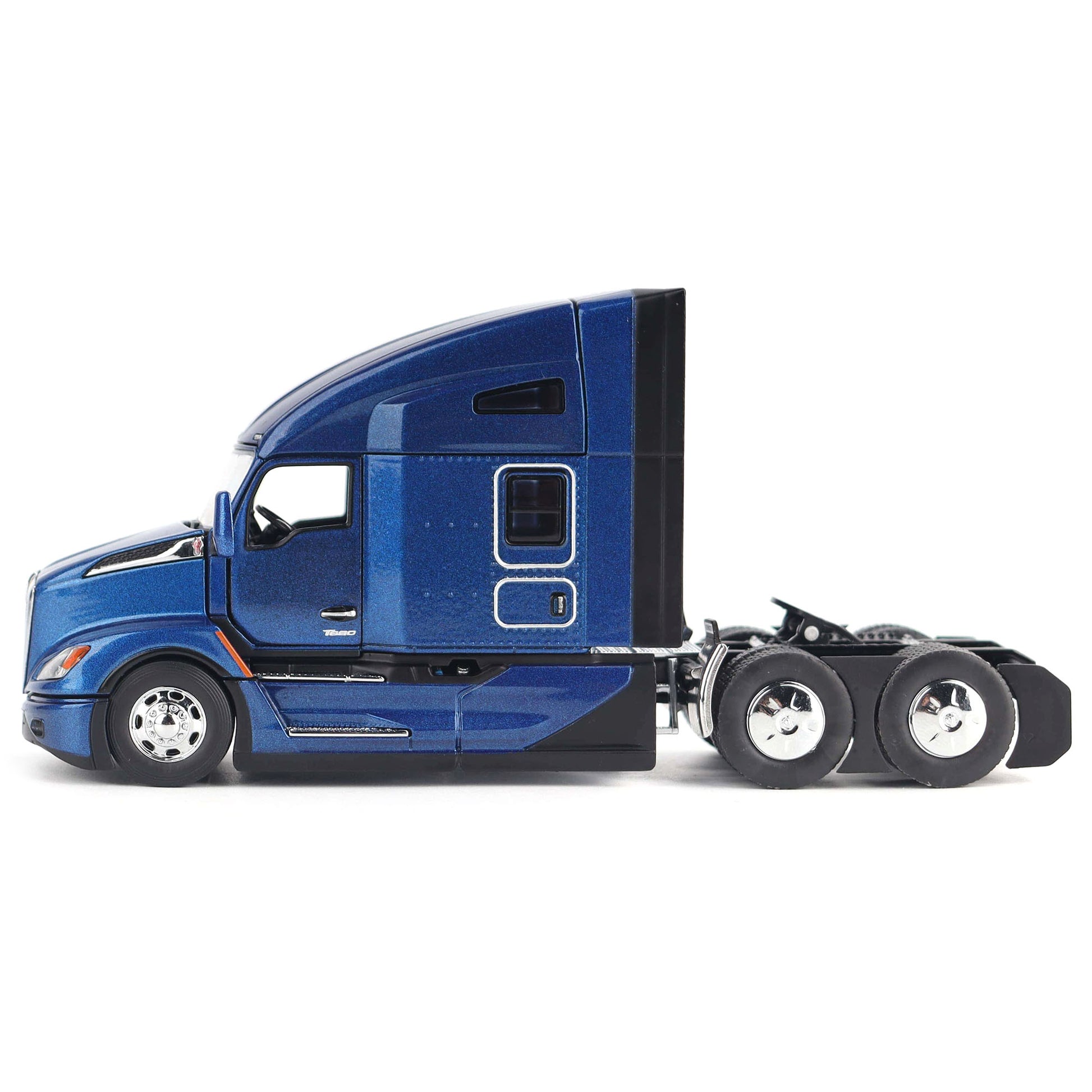 Blue model Kenworth T680 truck on a white background