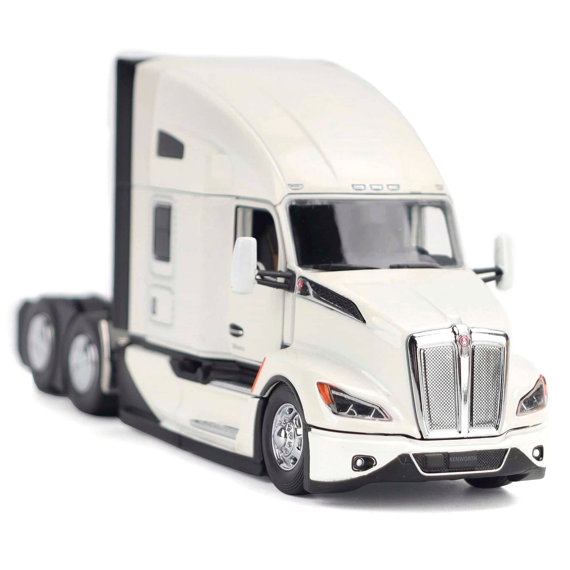 Model of a white Kenworth T680 semi-truck on a white background
