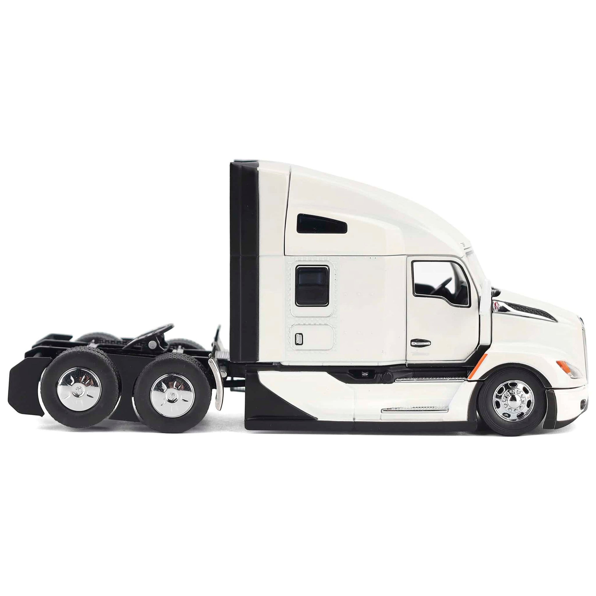 Model of a white Kenworth T680 semi-truck on a white background
