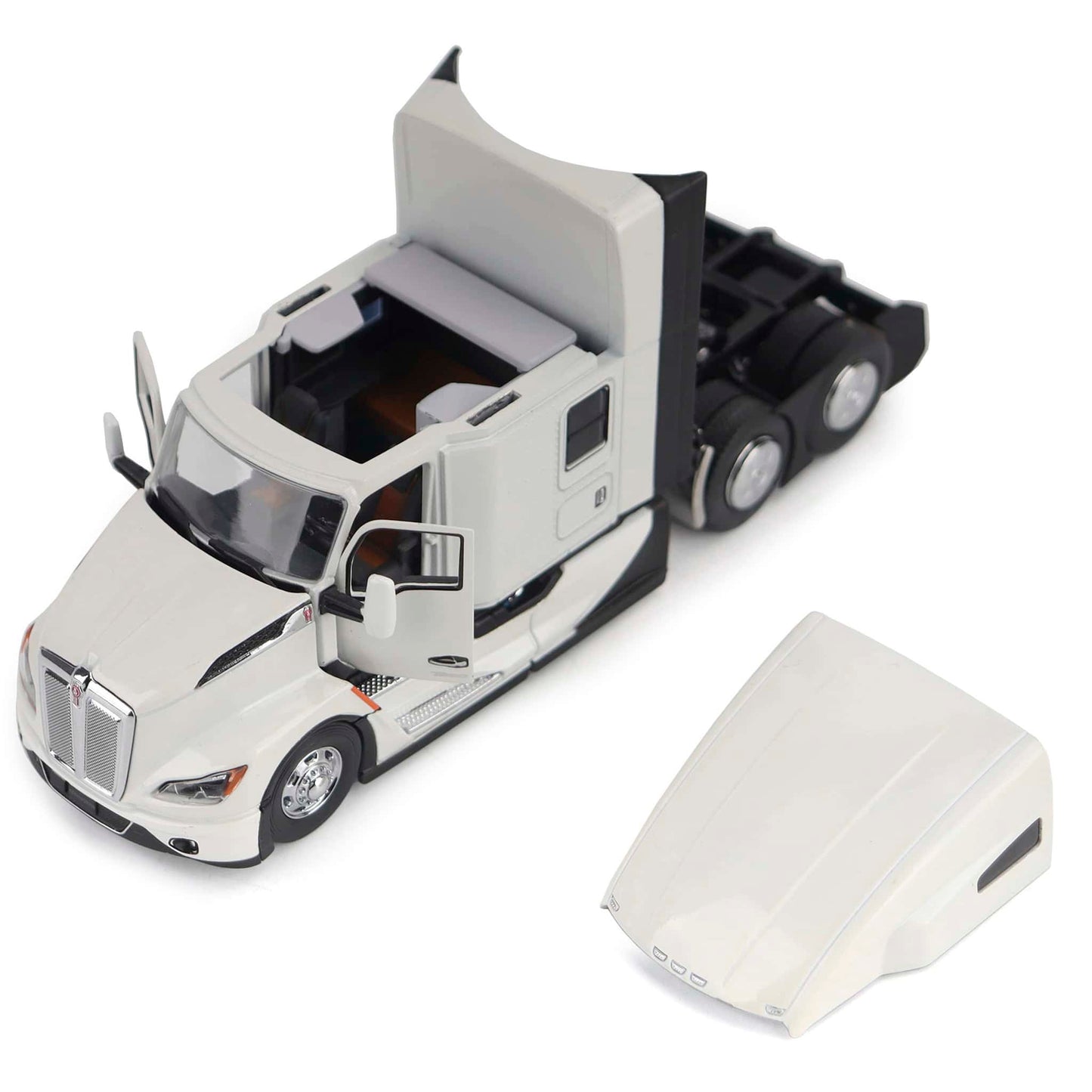 Model of a white Kenworth T680 semi-truck on a white background